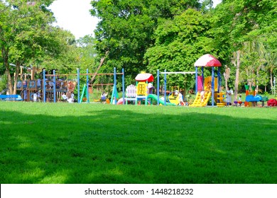 Bangkok Thailand July 10 2019 Morning Playground In The Park Green Grass Garden Prepare For Kids Play And Leaning 