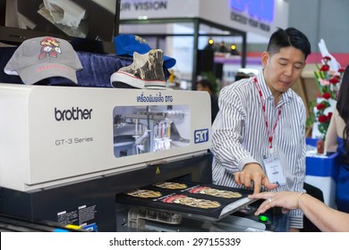 BANGKOK ,THAILAND - JULY 11: Unidentified People Interest With 
Digital Textile Printer In Garment Manufacturers Sourcing Expo 
2015 (GFT 2015), On JULY 11, 2015 In Bangkok, Thailand.