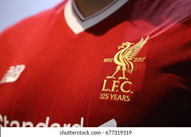 BANGKOK, THAILAND - JULY 12: The Logo of Liverpool Football Club on the Jersey on July 12,2017 in Bangkok Thailand.