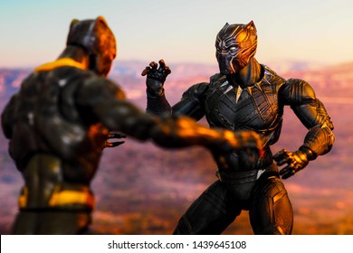 Bangkok, Thailand - July 1,2019: A Setting Of Black Panther Action Figure From Black Panther Comic.