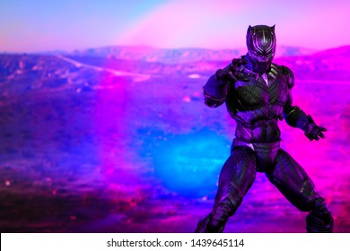 Bangkok, Thailand - July 1,2019: A Setting Of Black Panther Action Figure From Black Panther Comic.