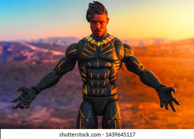 Bangkok, Thailand - July 1,2019: A Setting Of Erick Killmonger Action Figure From Black Panther Comic.