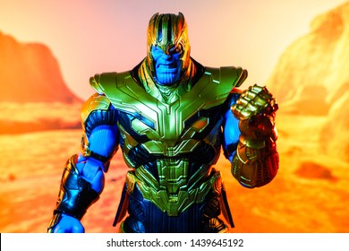 Bangkok, Thailand - July 1,2019: A Setting Of Thanos Action Figure From Avengers Comic.