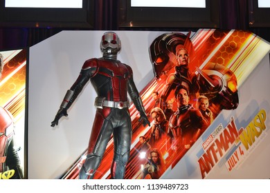 Bangkok, Thailand - July 13, 2018: Human Size Model Ant Man at The Standee of A Marvel Superhero Movie Ant-Man 2 and the Wasp displays at the theater