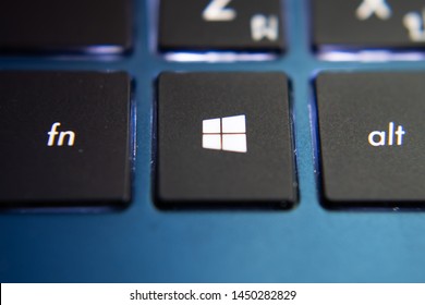 Bangkok, Thailand - July 13, 2019 : Windows Key On Microsoft Windows Keyboard.