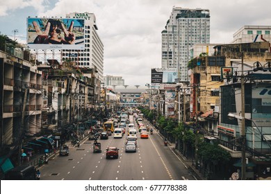 Bangkok, Thailand - July  14 , 2017  View Of Traffic Jam In Pratu Nam Intersection
