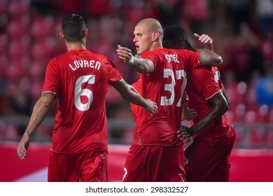 BANGKOK THAILAND JULY 14:Unidentified player of Liverpool in action during the international friendly match Thai All Stars and Liverpool FC at Rajamangala Stadium on July 14,2015 in,Thailand