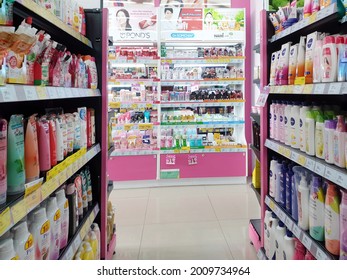 Bangkok, Thailand - July 18, 2021 : Many Types Of Cosmetics For Beauty And Skin Health Products For Sale In Supermarket Open Daily