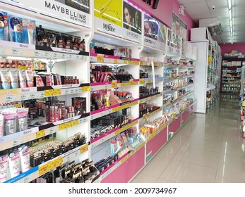 Bangkok, Thailand - July 18, 2021 : Many Types Of Cosmetics For Beauty And Skin Health Products For Sale In Supermarket Open Daily