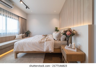 BANGKOK, THAILAND - July 2, 2022 : Luxury bedroom interior, elegant bedroom interior design. 