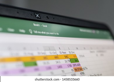 Bangkok, Thailand - July 21, 2019 : Microsoft Excel, a spreadsheet developed by Microsoft, on computer screen.