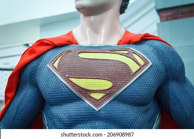 BANGKOK, THAILAND - JULY 22: Logo of Superman on model chest in The Superhero Past-Present Fair on July 22, 2014 at Seacon Bangkae Bangkok Thailand. The fair was held between 18-27 July 2014.