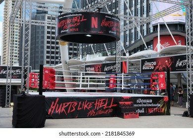 BANGKOK, THAILAND - JULY 23, 2022: View Of A Boxing Ring Part Of A Promotional Campaign For A Thai Netflix Mini-series On July 23, 2022 In Thai Capital Bangkok