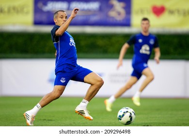 BANGKOK THAILAND JULY 26: Leon Osman Of Everton In Action During Training Session At Supachalasai Stadium On July 26, 2014 In Bangkok, Thailand.