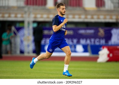 BANGKOK THAILAND JULY 26: Luke Garbutt Of Everton Run During Training Session At Supachalasai Stadium On July 26, 2014 In Bangkok, Thailand.