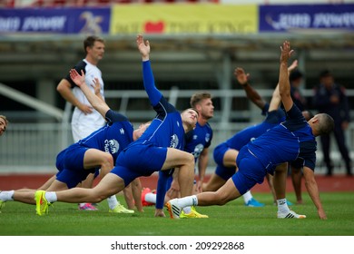 BANGKOK THAILAND JULY 26: Ross Barkley (L) Of Everton In Action During Training Session At Supachalasai Stadium On July 26, 2014 In Bangkok, Thailand.