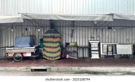 Bangkok, Thailand – July 30, 2021 : Closed Retail, Closed Retail Shops, Covid 19 Attack Downtown, Empty People, Street Photography, Silom Road, Bangkok.
