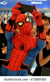 Bangkok, Thailand - July 8, 2017: Cute Spiderman Cosplay From The Movie Spider-Man: Homecoming At The Theater To Promote The Movie.