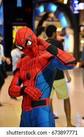 Bangkok, Thailand - July 8, 2017: Cute Spiderman Cosplay From The Movie Spider-Man: Homecoming At The Theater To Promote The Movie.