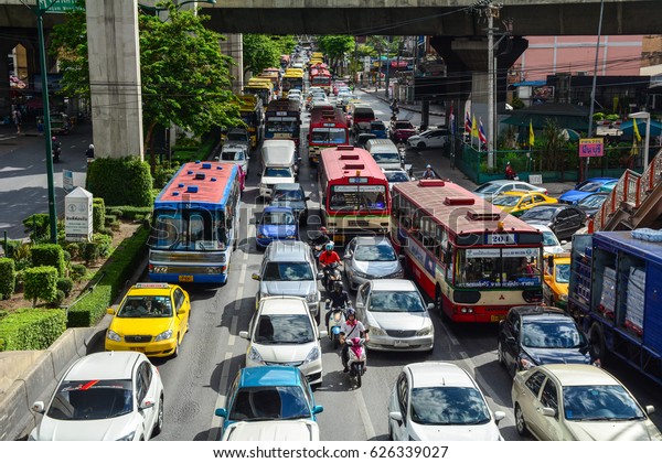 Bangkok, Thailand\
- Jun 15, 2016. Vehicles run on street at downtown in Bangkok,\
Thailand. Bangkok has a population of over 8 million, or 12.6\
percent of the country\
population.