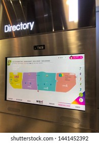 Bangkok, Thailand - JUN 15, 2019 : Label Of Directory In The MBK Shopping Center Bangkok.Name Tag Point To The Mah Boon Krong Mall At National Stadium BTS Station.Map In MBK Center.