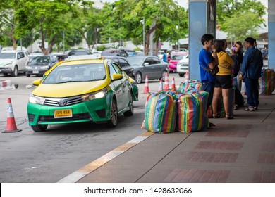 Bangkok, Thailand, Jun 16, 2019 - Asian Man Waiting For Transfering Service At Mo Chit Or Bangkok Bus Station To Send His Belonging To Home