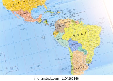 Bangkok, Thailand - JUNE 02, 2018: Political Map Of South America Continent