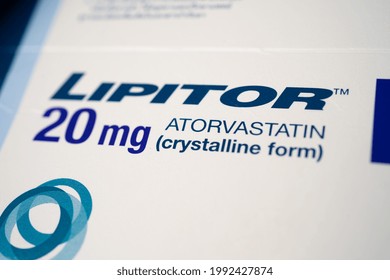 Bangkok, Thailand, June 1, 2020 Lipitor, Lipid Cholesterol Lowering Drug, Reduce LDL (low Density Lipoprotein) Healthy Strong Medical Concept.