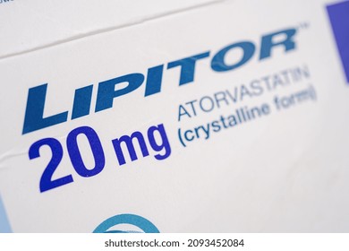 Bangkok, Thailand, June 1, 2021 Lipitor, Lipid Cholesterol Lowering Drug, Reduce LDL (low Density Lipoprotein) Healthy Strong Medical Concept.