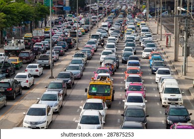 BANGKOK, THAILAND JUNE 13, 2015: Traffic during rush hour in Bangkok, Thailand on 13 June 2015. Bangkok is the most crowded city in Thailand.