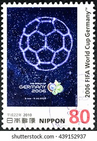 BANGKOK, THAILAND - JUNE 18, 2016: A Stamp Printed In Japan Shows World Cup TM Official Poster Germany 2006, Series 