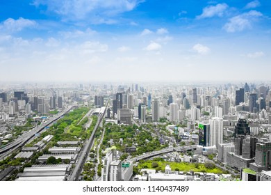 Bangkok, Thailand June 18, 2018 : Bangkok city view, Above view form Baiyoke Tower. Green area.
