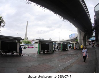 Bangkok, Thailand - June 18 2019: Victory Monument. The Monument Commemorate The Thai Victory In The Franco-Thai War. Located In Northeast Of Central Bangkok.