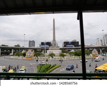 Bangkok, Thailand - June 18 2019: Victory Monument. The Monument Commemorate The Thai Victory In The Franco-Thai War. Located In Northeast Of Central Bangkok.