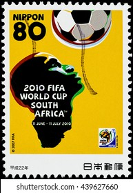 BANGKOK, THAILAND - JUNE 19, 2016: A Stamp Printed In Japan Shows World Cup TM Official Poster SOUTH AFRICA 2010, Series 