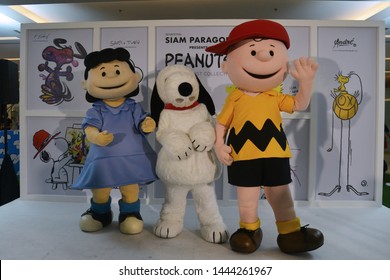 Bangkok, Thailand – June 21, 2019: Costume Of Snoopy, Charlie Brown And Lucy Van Pelt At Siam Paragon Shopping Mall