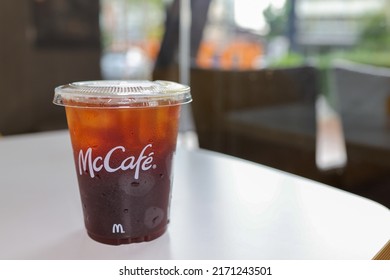 Bangkok, Thailand - June 24, 2022 : Mc Cafe Ice Americano On White Table At McDonald's