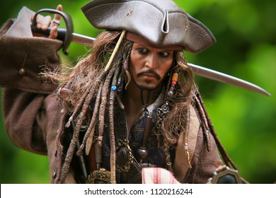 BANGKOK THAILAND - JUNE 25, 2018 : Johnny Depp as the Captain Jack Sparrow,At Home in Bangkok, Thailand.