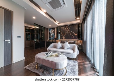 BANGKOK, THAILAND - June 25, 2022 : Luxury bedroom interior, elegant bedroom interior design. on June 25, 2022 in Bangkok, Thailand