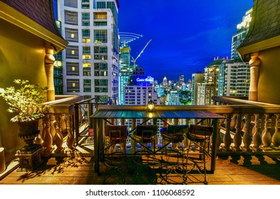 BANGKOK - THAILAND JUNE 5, 2018: View From The Speak Easy Rooftop Bar At Hotel Muse In Bangkok, Overlooking A Magnificent Cityscape