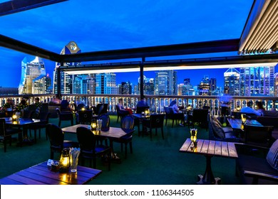 BANGKOK - THAILAND JUNE 5, 2018: View From The Speak Easy Rooftop Bar At Hotel Muse In Bangkok, Overlooking A Magnificent Cityscape