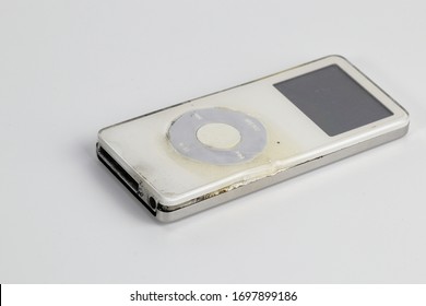 BANGKOK THAILAND  - MAR 2020:  Apple IPod Nano With Battery Explode And Burn Out Isolated On White Background.