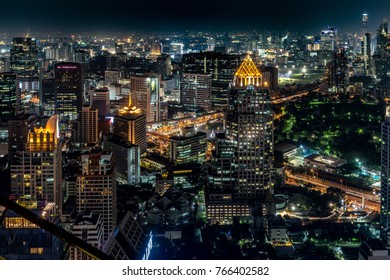 BANGKOK, THAILAND - MAR 3, 2017 : Beautiful Night City View At Vertigo Rooftop Restaurant And Moon Bar At Banyan Tree Hotel.