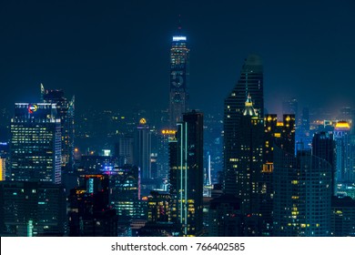 BANGKOK, THAILAND - MAR 3, 2017 : Beautiful Night City View At Vertigo Rooftop Restaurant And Moon Bar At Banyan Tree Hotel.