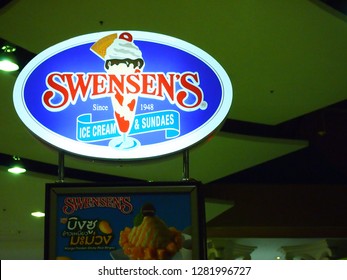 BANGKOK, THAILAND - MAR, 4: American franchise icecream shop signage in shopping mall area represent imported icecream brand and food retail business on March 4, 2018 in Bangkok Thailand.