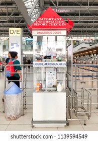 Bangkok, Thailand : March 10, 2018 - Information Display Box Showing Dangerous Goods That Prohibited And Not Allow To Carry On To The Plan In Suvarnabhumi Airport.