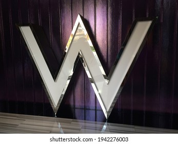 Bangkok, Thailand - March 12 2018: The W Logo at the entrance of the W Bangkok Hotel