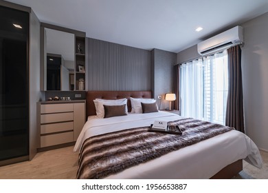 BANGKOK, THAILAND - March 14 : Luxury Interior Bedroom At The Perfect Home For A New Family. On March 14, 2021 In Bangkok, Thailand