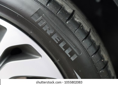 BANGKOK, THAILAND- MARCH 18:Close-up On Pirelli Car Tyre Logo On March 18,2018