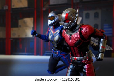 Bangkok, Thailand - March 2,2019: A setting of Ant-man and the Wasp action figure from Marvel comic.